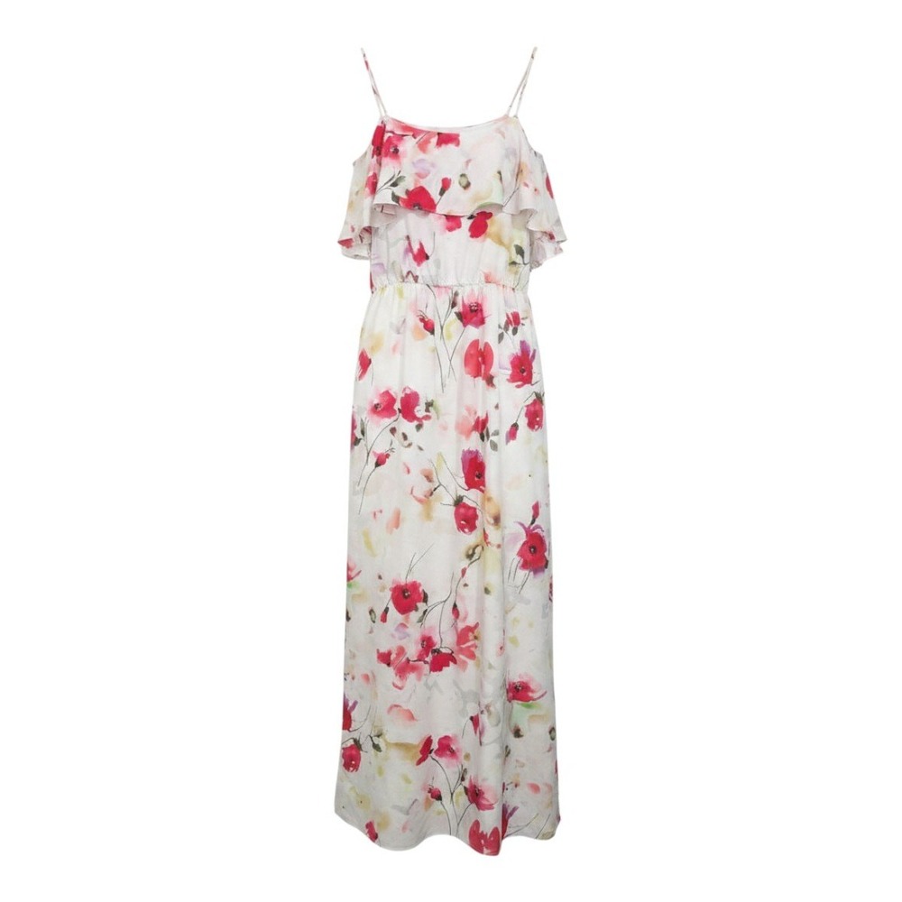 Anthropologie Everly Maxi Dress White Floral Cold Shoulder Ruffle DR8004 - M
